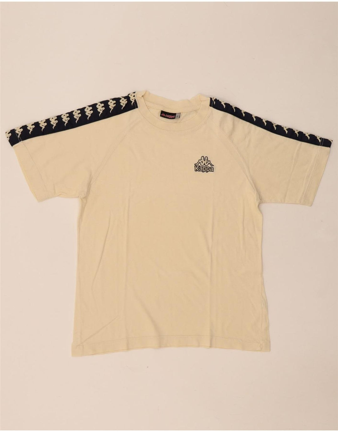 KAPPA Ανδρικό γραφικό T-Shirt Top Small Beige Colourblock Βαμβακερό