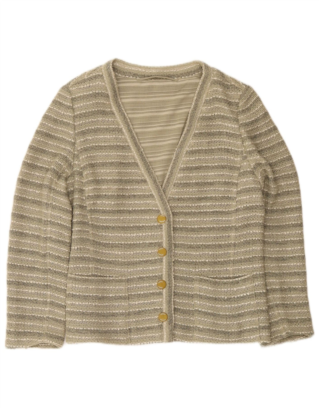 Vintage γυναικεία ζακέτα πουλόβερ UK 14 Μεσαίο πράσινο ριγέ