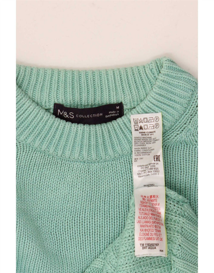 Marks & Spencer Ανδρικό πουλόβερ με λαιμόκοψη μεσαίο βαμβακερό τιρκουάζ