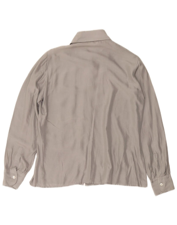 VINTAGE Γυναικείο πουκάμισο Μπλούζα UK 12 Μεσαίων Γκρι Μεταξωτό