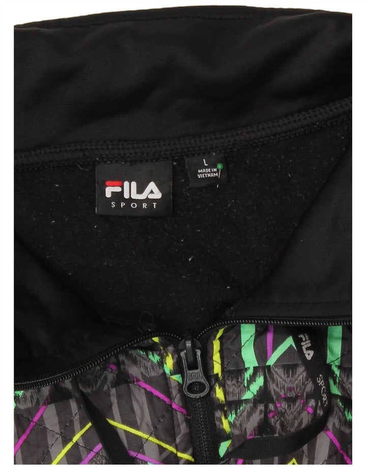 Fila γυναικείο πουλόβερ με κουκούλα με φερμουάρ UK 16 μεγάλο μαύρο γεωμετρικό πολυεστέρα