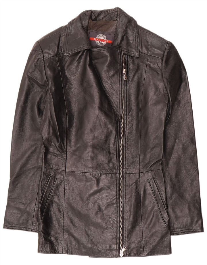 DALLAS Γυναικείο δερμάτινο μπουφάν με φερμουάρ IT 44 Medium μαύρο δέρμα