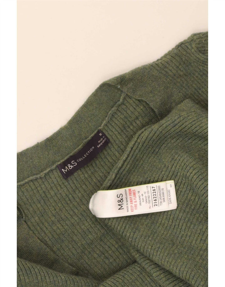 Marks & Spencer Γυναικείο πουλόβερ με λαιμόκοψη με V λαιμόκοψη UK 16 Large Khaki Polyester