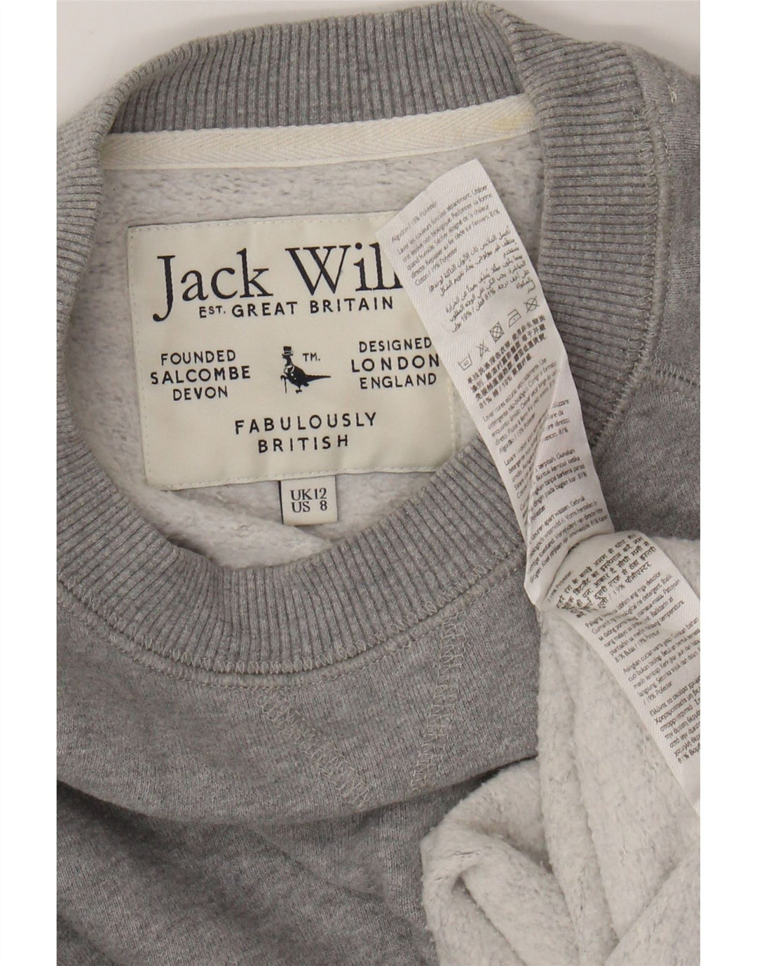 JACK WILLS Γυναικείο φούτερ μεγάλου μεγέθους Jumper UK 12 Μεσαίο γκρι βαμβακερό