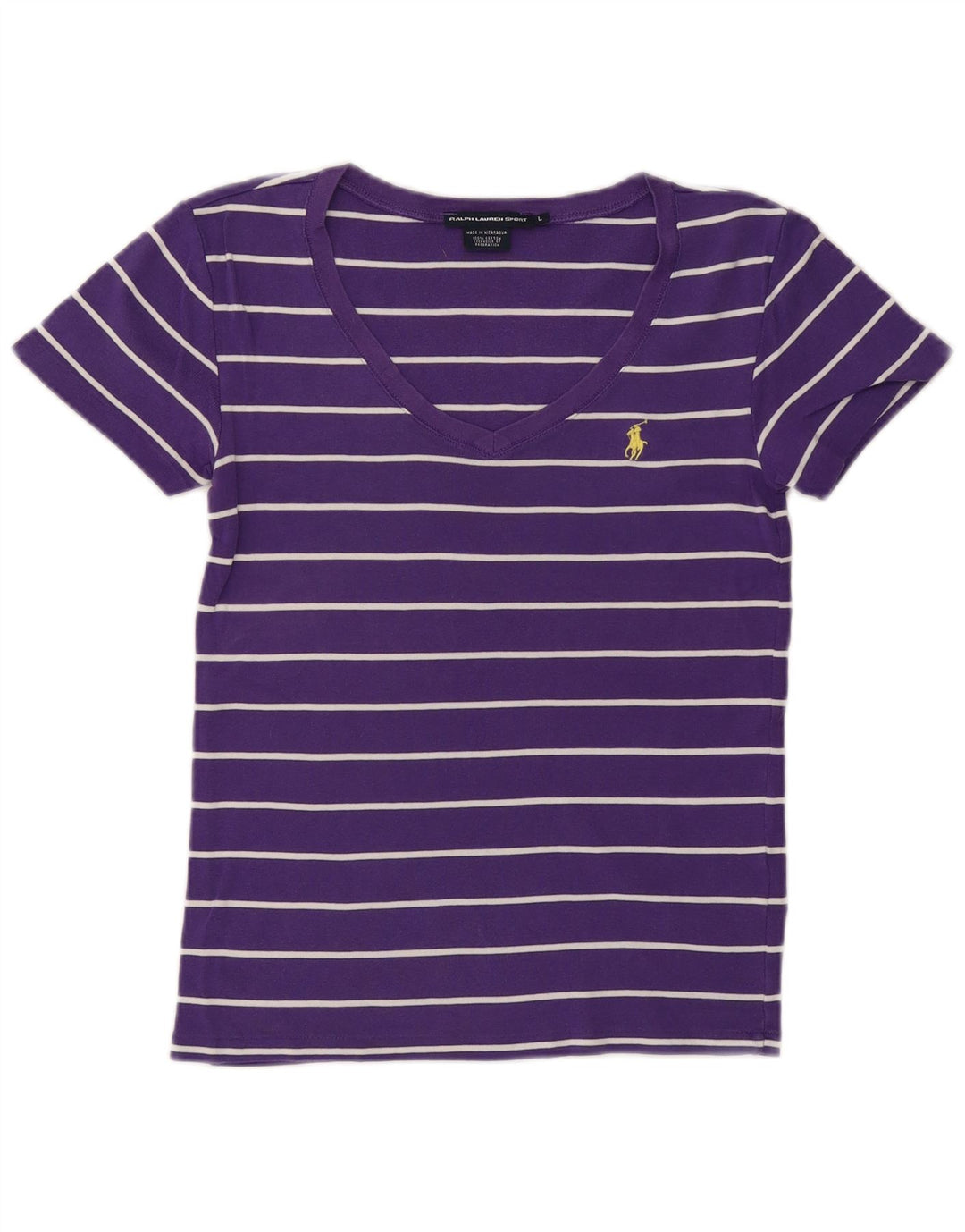 RALPH LAUREN Γυναικείο T-Shirt τοπ UK 14 μεγάλο μωβ ριγέ βαμβακερό