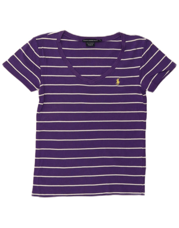 RALPH LAUREN Γυναικείο T-Shirt τοπ UK 14 μεγάλο μωβ ριγέ βαμβακερό