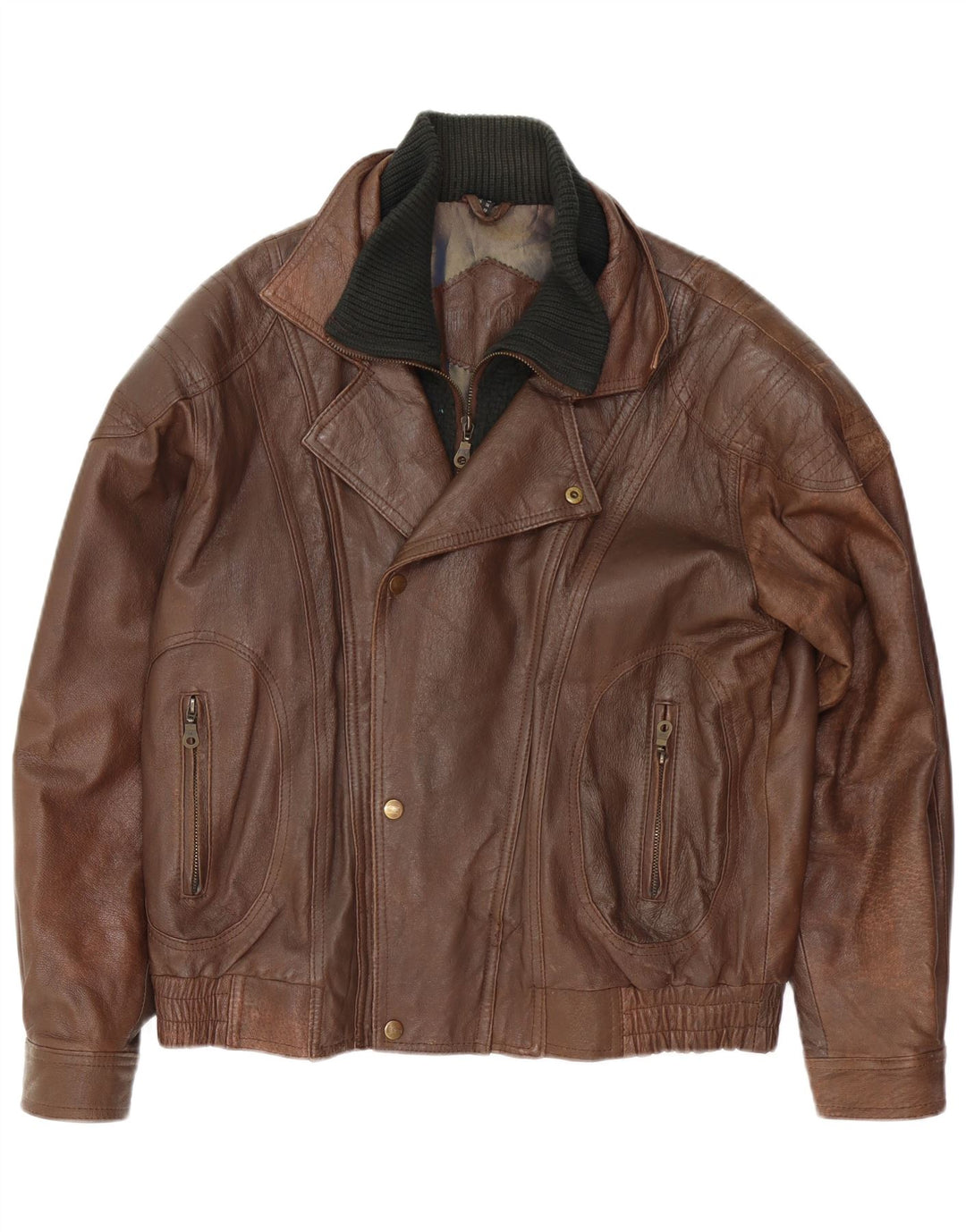 Ανδρικό δερμάτινο μπουφάν VINTAGE Loose Fit UK 34 XS Καφέ Δερμάτινο