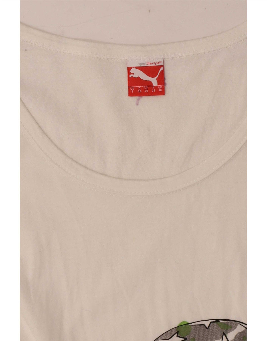 Γυναικείο κανονικό γραφικό μπλουζάκι Puma Top UK 10 Small White