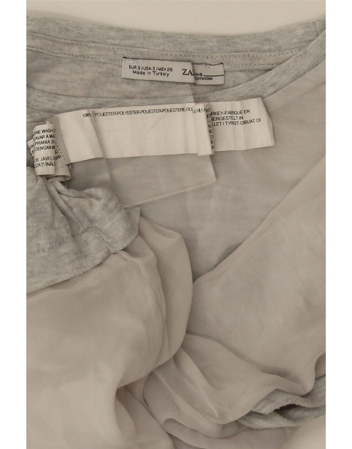 Zara Γυναικείο γραφικό T-Shirt Top UK 10 Small Grey Polyester