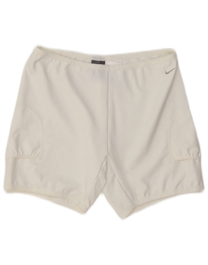 Γυναικείο αθλητικό σορτς NIKE Dri Fit UK 12 μεσαίου λευκού πολυεστέρα