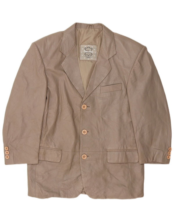 Vintage Γυναικείο Δερμάτινο Μπουφάν με 3 Κουμπιά UK 16 Large Grey Leather