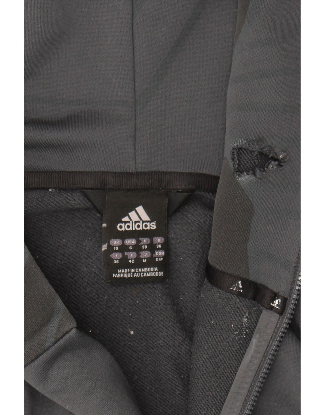 ADIDAS Womens Zip Hoodie Sweater UK 10 Small Grey Vintage Adidas and Second-Hand Adidas from Messina Hembry 