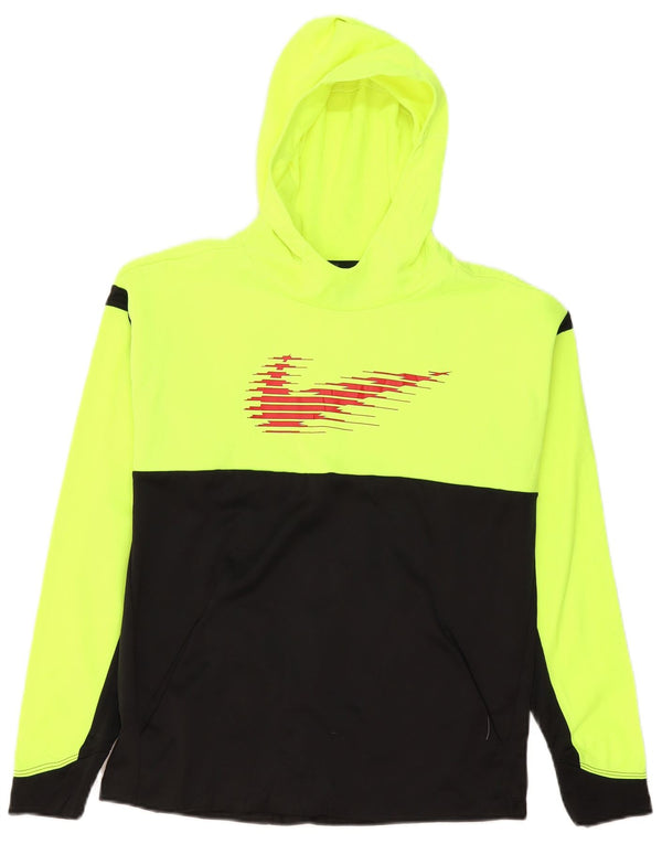 Nike Boys Dri Fit Graphic Hoodie Jumper 13-14 Years XL Yellow Colourblock