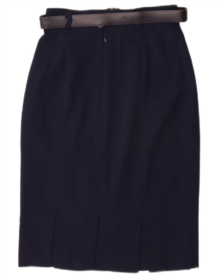 VINTAGE Γυναικεία Pencil Φούστα UK 10 Small W26 Navy Blue Polyester