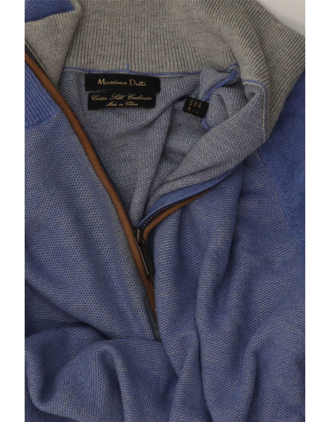 Ανδρικό πουλόβερ Massimo Dutti με φερμουάρ, μεγάλο μπλε βαμβακερό