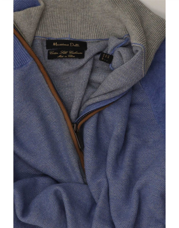 Ανδρικό πουλόβερ Massimo Dutti με φερμουάρ, μεγάλο μπλε βαμβακερό