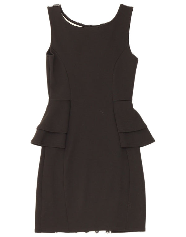 Κουίζ Γυναικείο Αμάνικο Peplum Φόρεμα UK 8 Small Black Paisley Polyester