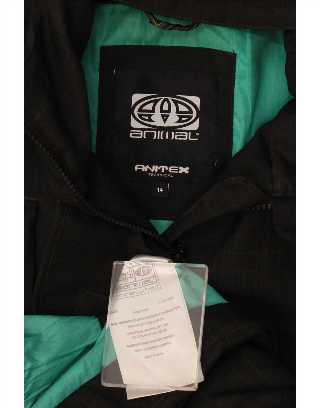 Γυναικείο Animal Hooded Windbreaker Jacket UK 14 Large Black Check Polyester