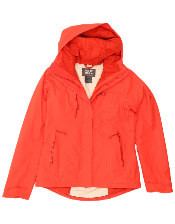 Jack Wolfskin Γυναικείο μπουφάν βροχής μεγάλου μεγέθους με κουκούλα UK 8/10 Μικρό κόκκινο