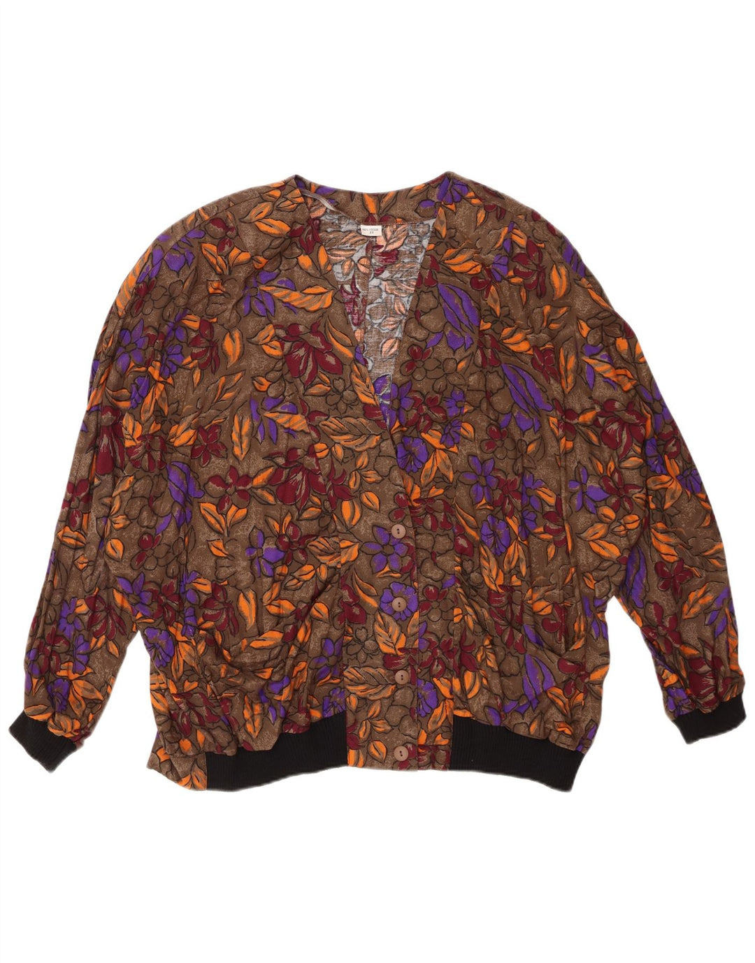 VINTAGE Γυναικείο Πουκάμισο Μπλούζα UK 20 2XL Καφέ φλοράλ βισκόζη