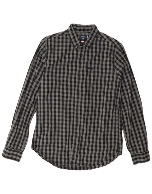 Superdry Ανδρικό πουκάμισο Osaka Μεσαίο γκρι βαμβακερό Gingham