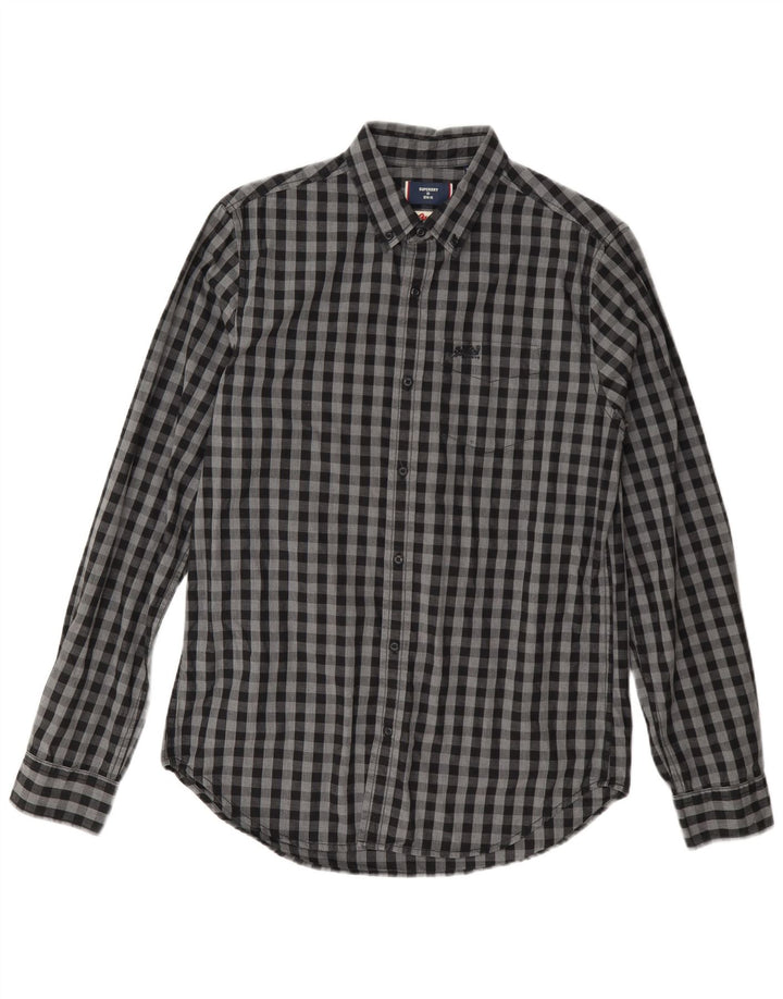 Superdry Ανδρικό πουκάμισο Osaka Μεσαίο γκρι βαμβακερό Gingham