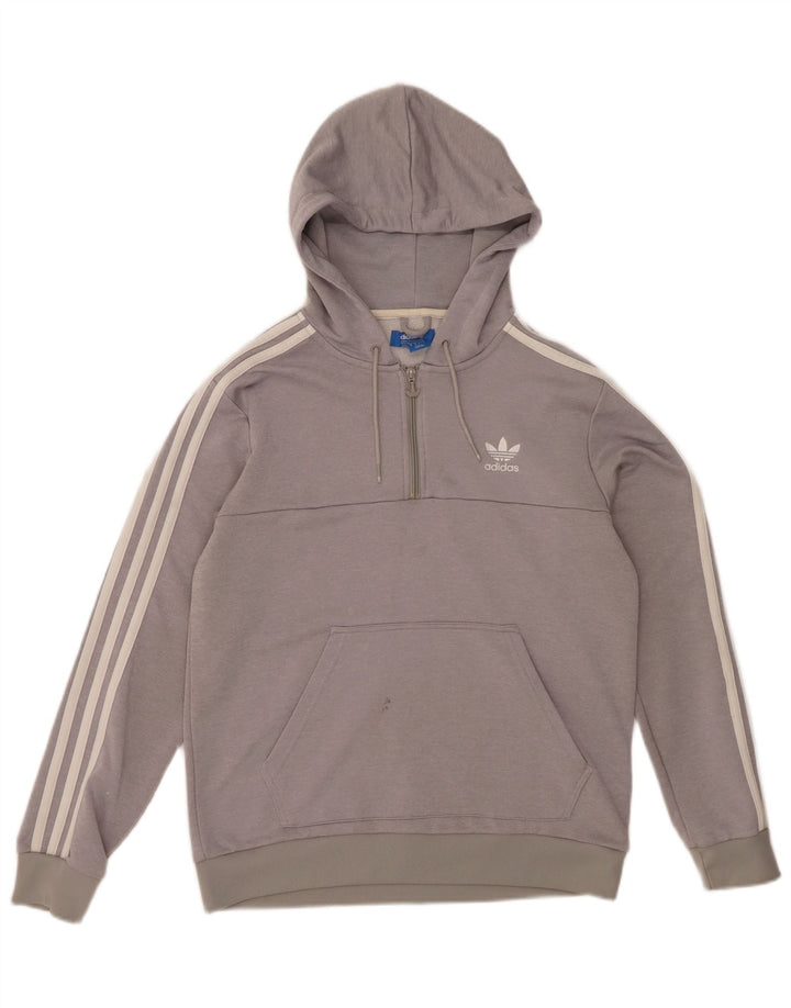 ADIDAS Mens Zip Neck Hoodie Jumper Medium Grey Polyester