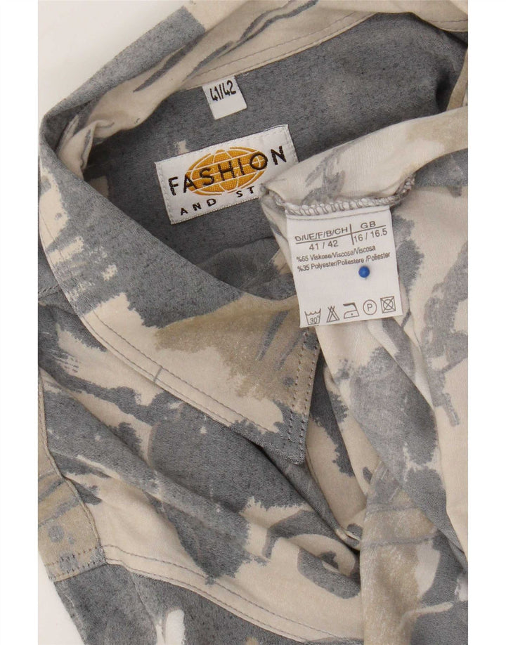 Vintage ανδρικό πουκάμισο με Abstract Pattern Μέγεθος 41/42 16 1/2 Large Grey Viscose