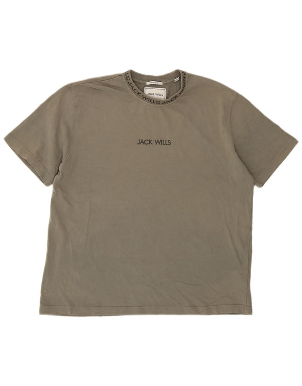 Jack Wills Ανδρικό T-Shirt Relaxed Fit Μπλουζάκι από μεσαίο χακί βαμβακερό
