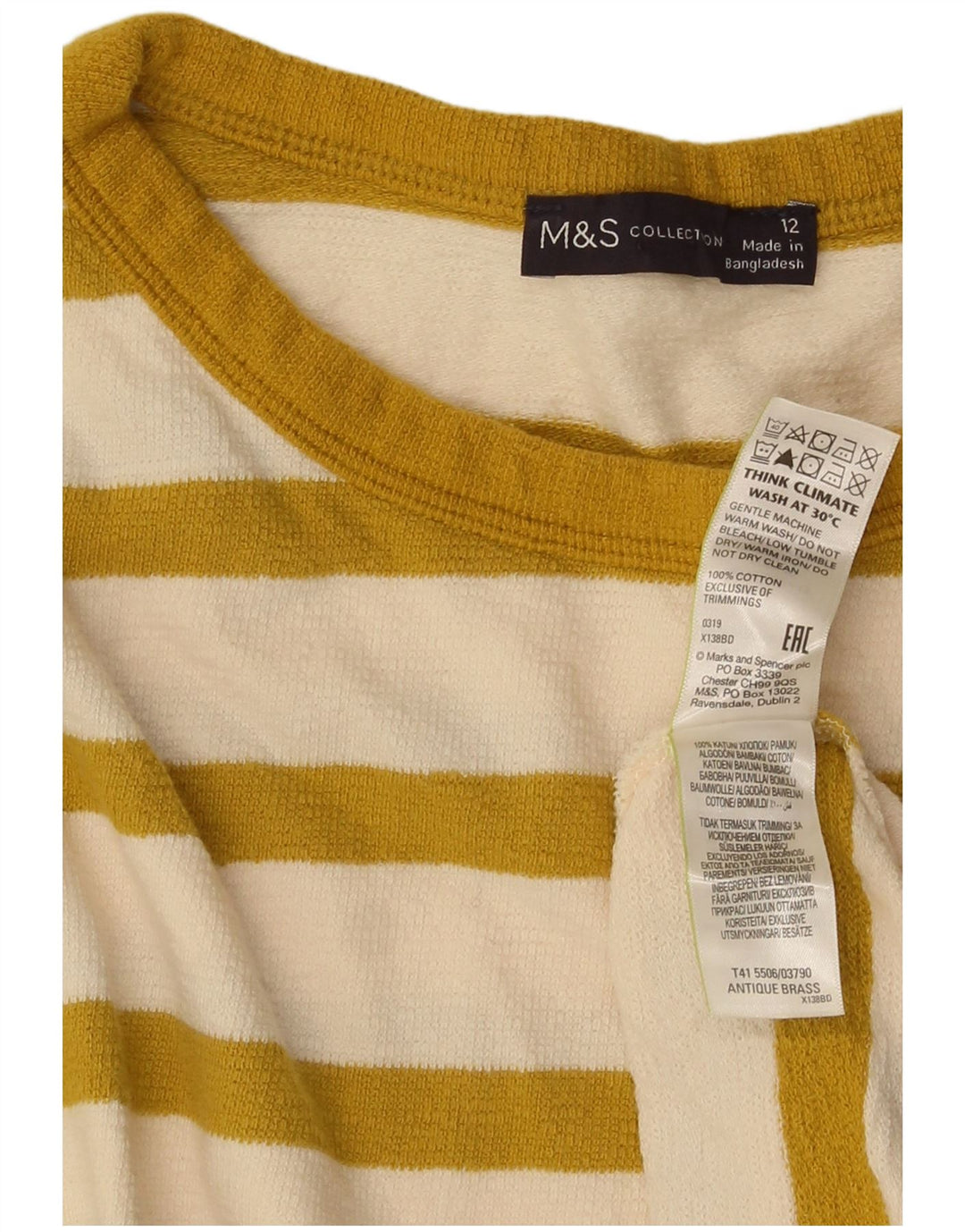 Marks & Spencer Γυναικείο μακρυμάνικο 12 βαμβακερό μεσαίο κίτρινο ριγέ
