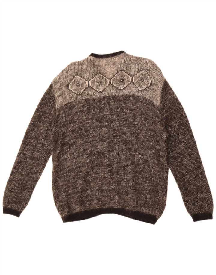 Vintage γυναικείο oversized πουλόβερ ζακέτα IT 48 XL Grey Fair Isle Mohair