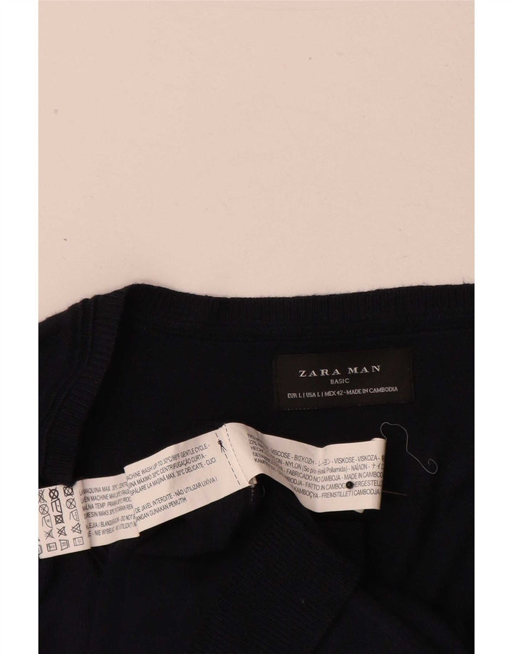 Zara Ανδρικό πουλόβερ με λαιμόκοψη V-λαιμόκοψη Μεγάλο Navy Blue Viscose