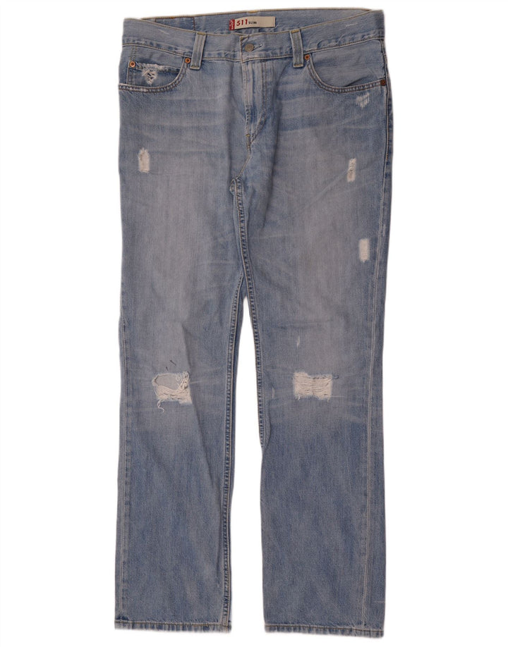 Levi's Mens 511 Distressed Slim Jeans W38 L34 Μπλε βαμβακερό