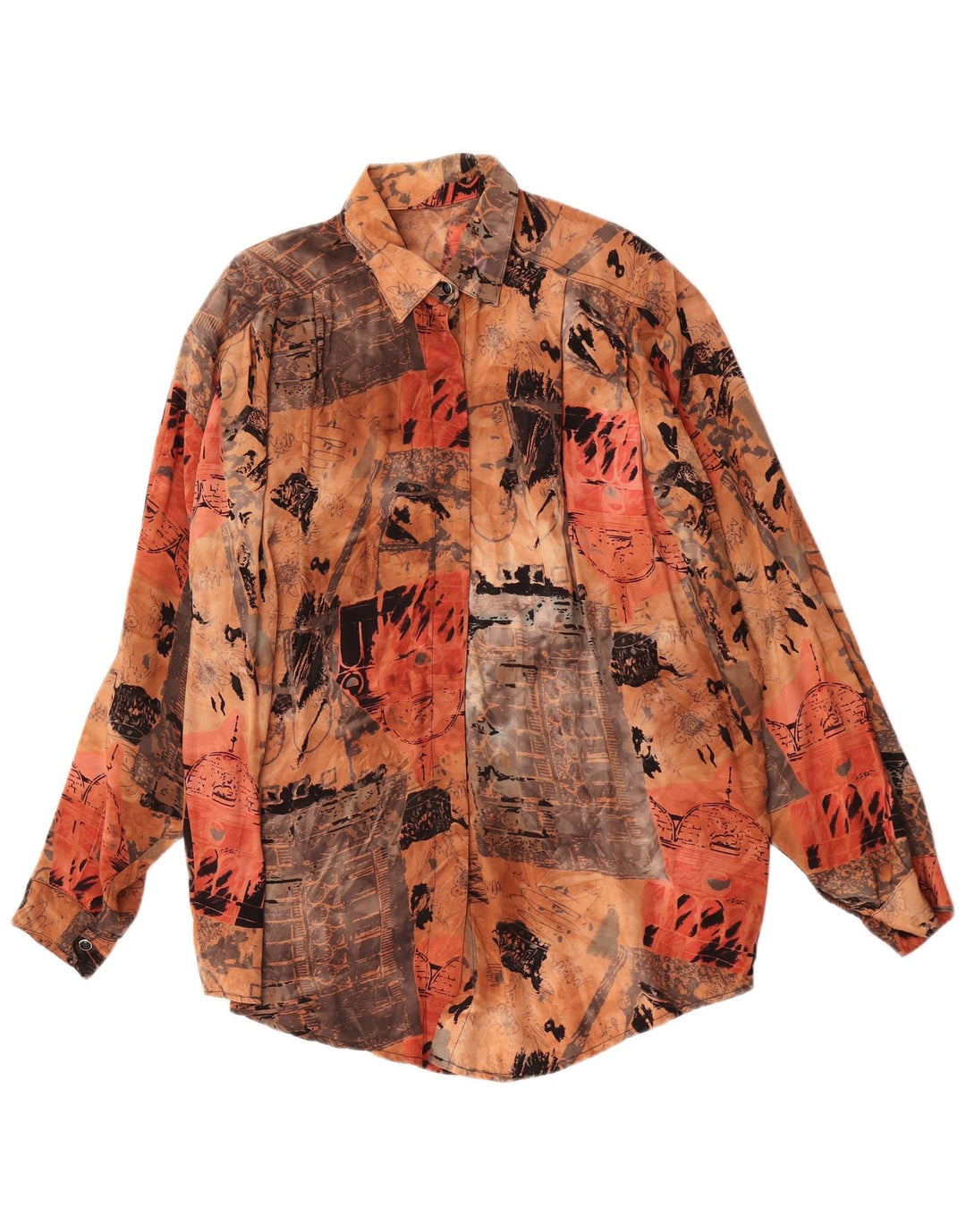 Vintage γυναικείο πουκάμισο με αφηρημένο σχέδιο EU 44 XL καφέ ρεγιόν