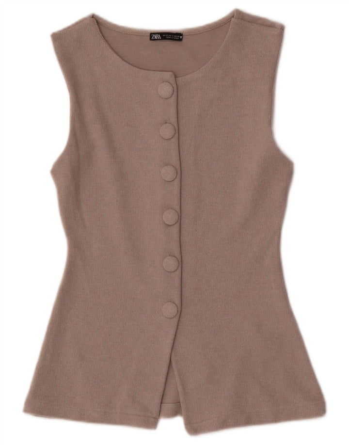 Zara Γυναικεία Αμάνικη Ζακέτα Τοπ UK 8 Small Beige Polyester