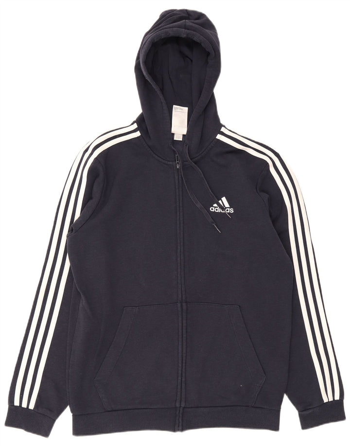 Ανδρικό πουλόβερ με κουκούλα με φερμουάρ Adidas, μεσαίο μπλε βαμβακερό