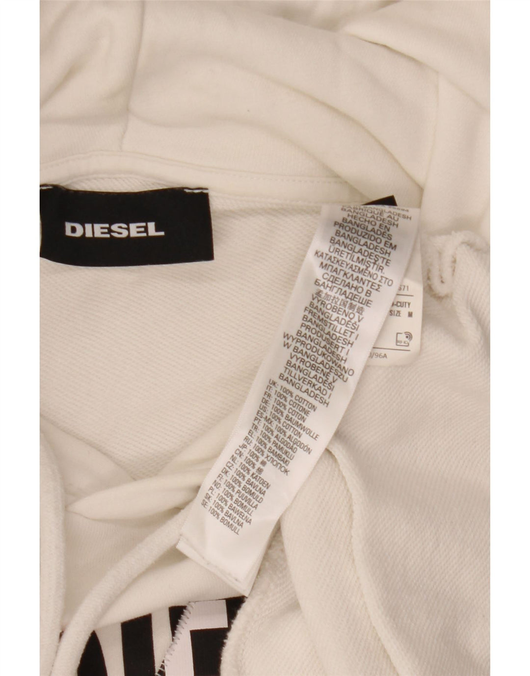 DIESEL Mens Graphic Hoodie Jumper Medium White Cotton
