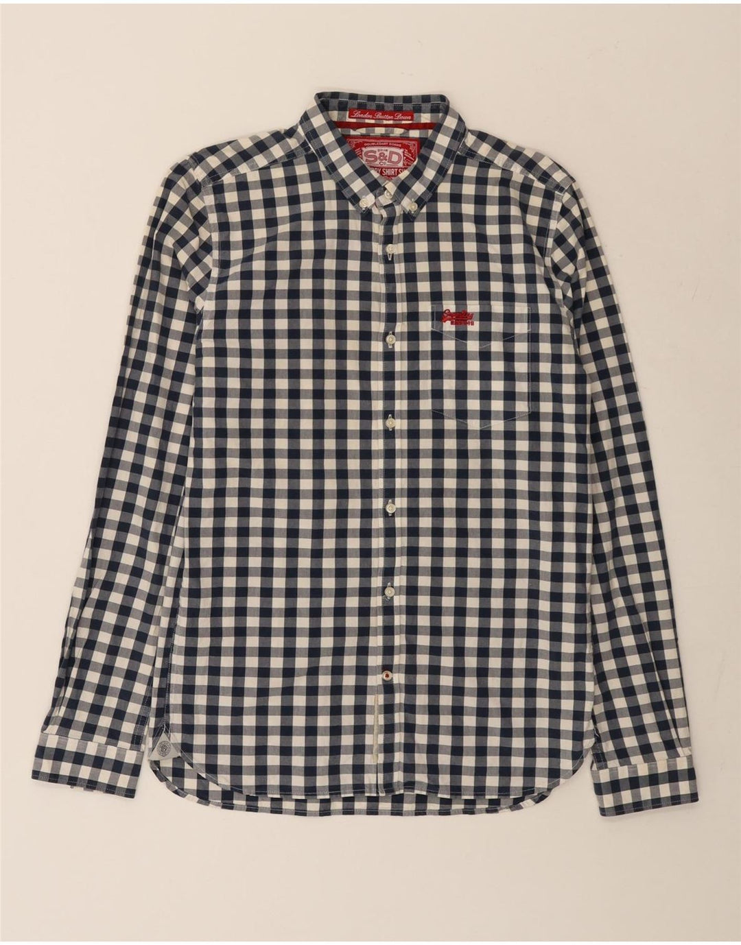 Ανδρικό πουκάμισο Superdry Μεγάλο Navy Blue Gingham Cotton