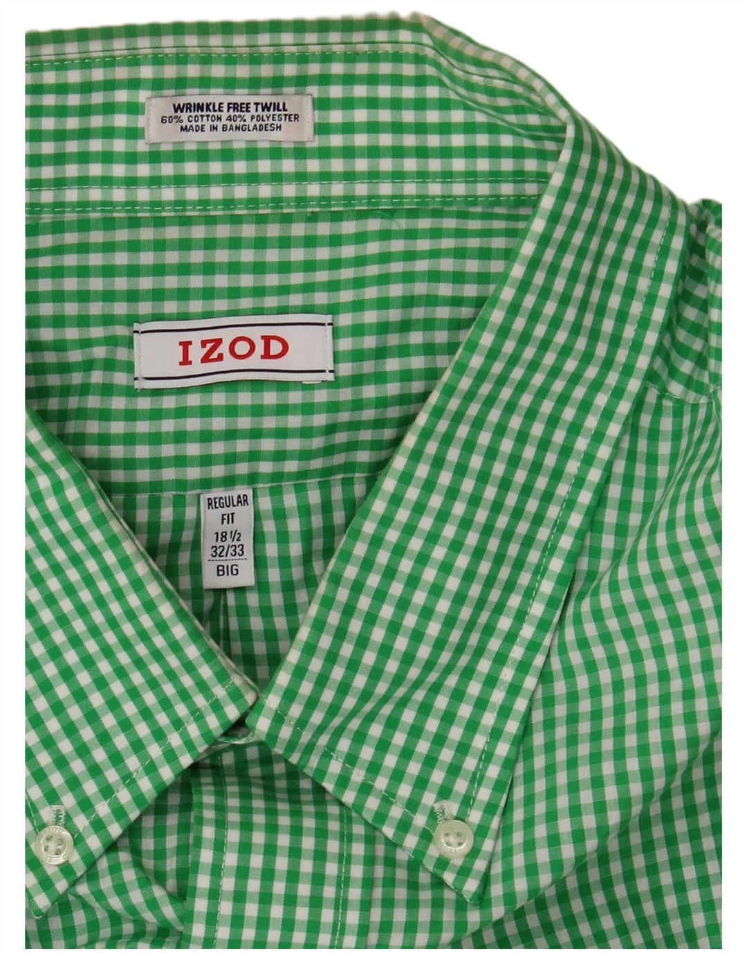 Ανδρικό πουκάμισο IZOD Big Regular Fit Size 18 1/2 2XL Green Gingham Cotton