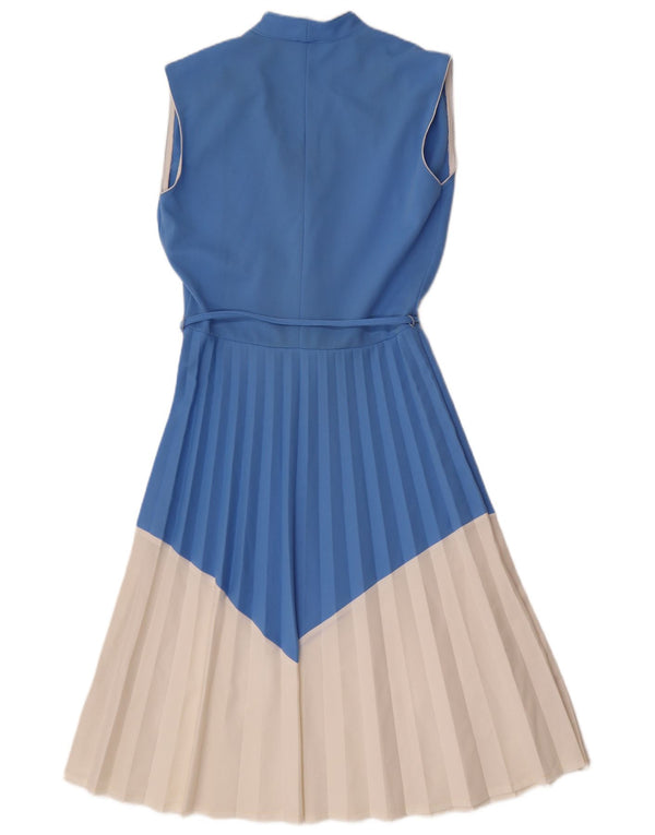 Vintage γυναικείο αμάνικο φόρεμα A-Line UK 12 Medium Blue Colourblock