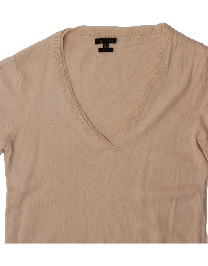 MASSIMO DUTTI Womens V-Neck Jumper Sweater UK 14 Large Beige Polyamide Vintage Massimo Dutti and Second-Hand Massimo Dutti from Messina Hembry 