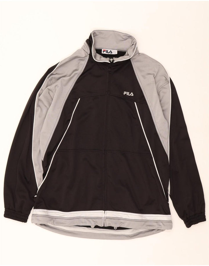 FILA Mens Tracksuit Top Jacket Large Black Colourblock