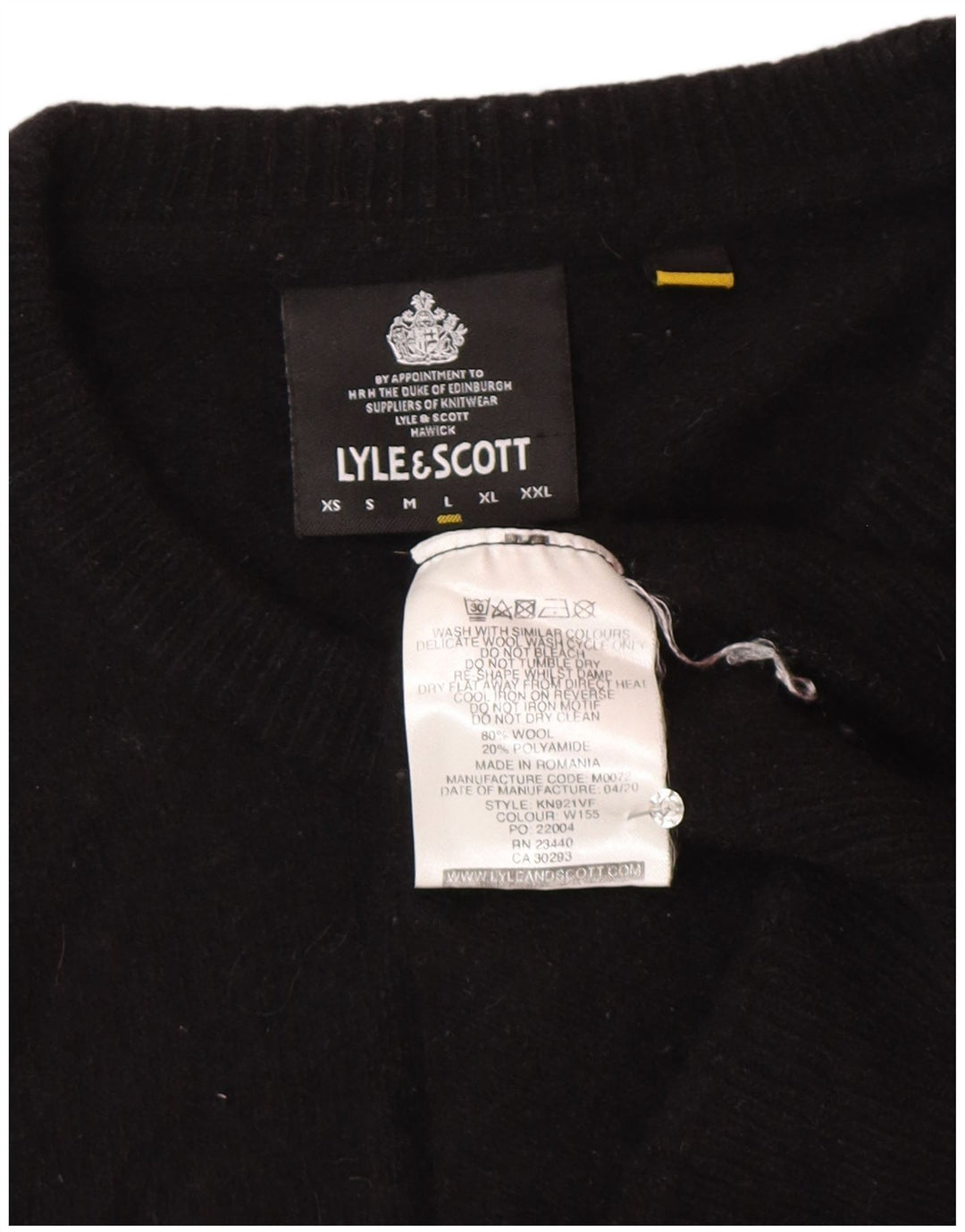 Γυναικείο πουλόβερ με λαιμόκοψη Lyle & Scott UK 16 μεγάλο μαύρο μαλλί