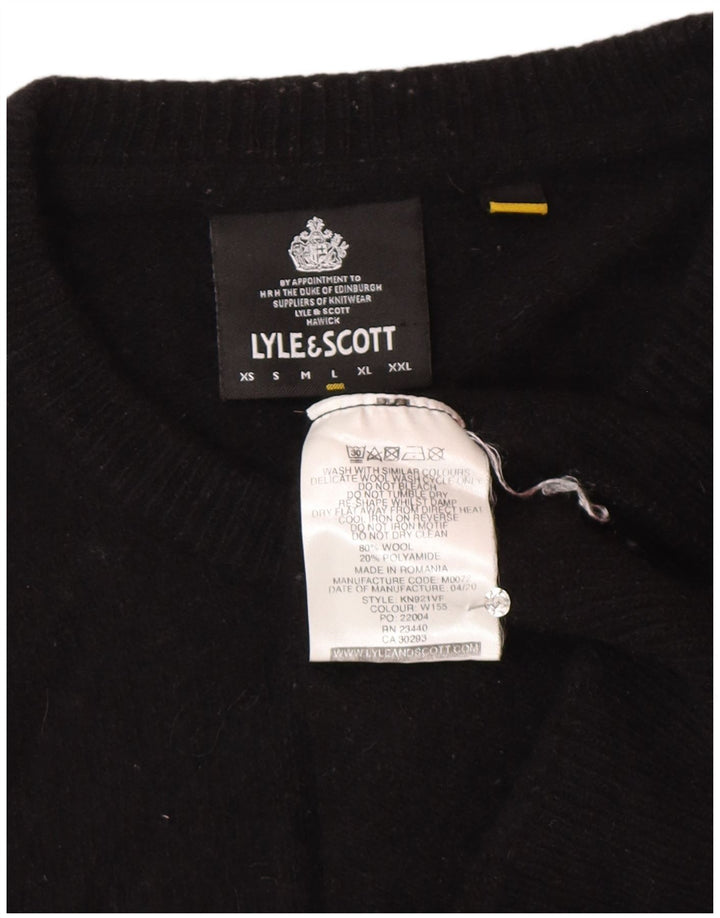 Γυναικείο πουλόβερ με λαιμόκοψη Lyle & Scott UK 16 μεγάλο μαύρο μαλλί