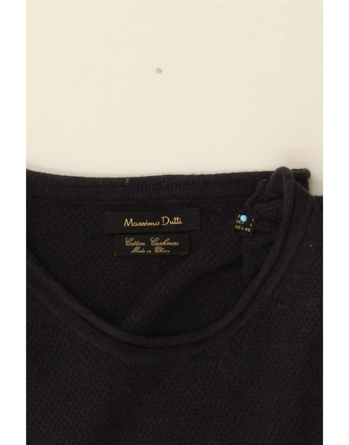 Massimo Dutti Ανδρικό πουλόβερ με λαιμόκοψη, μεγάλο μπλε βαμβακερό