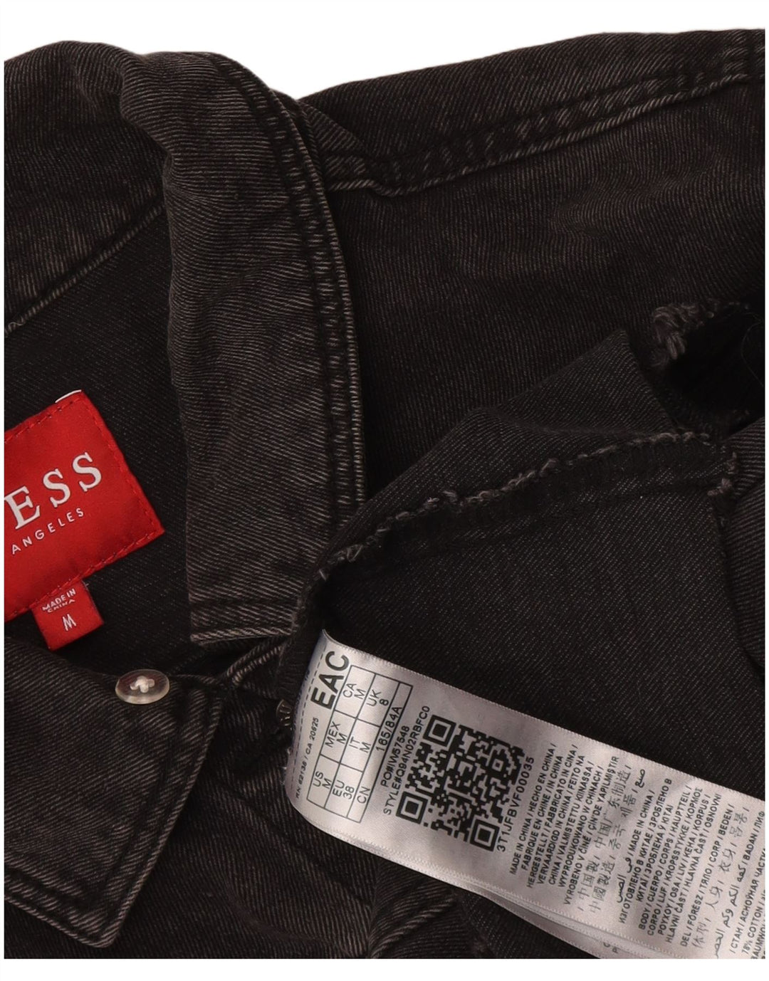 Guess Womens Distressed Crop Τζιν μπουφάν UK 12 Medium Black Cotton