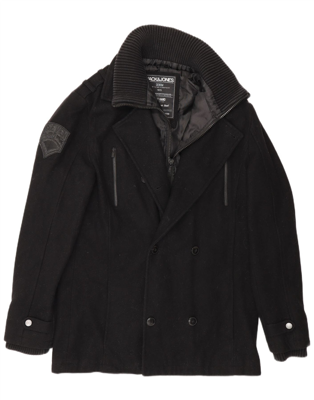 Jack & Jones Ανδρικό παλτό μπιζελιού UK 40 μεγάλο μαύρο μαλλί