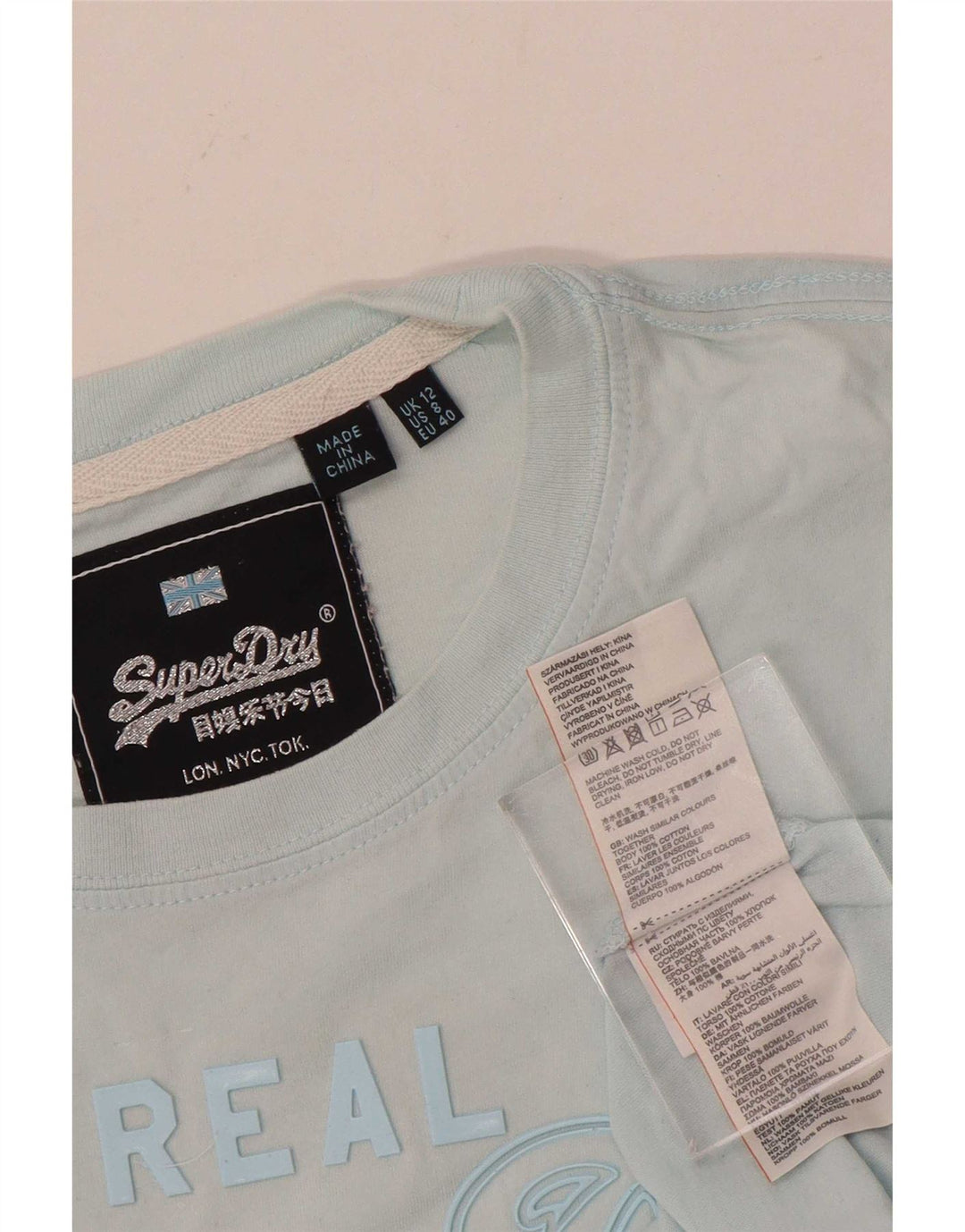 Γυναικείο γραφικό μπλουζάκι Superdry Top UK 12 μεσαίο μπλε βαμβακερό