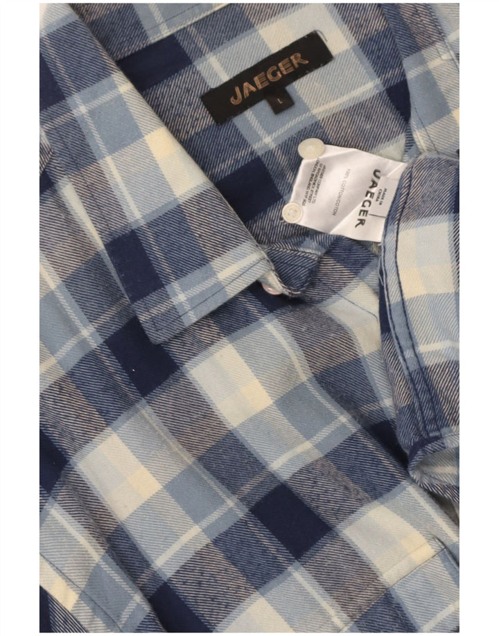 JAEGER Mens Flannel Shirt Large Blue Check Cotton