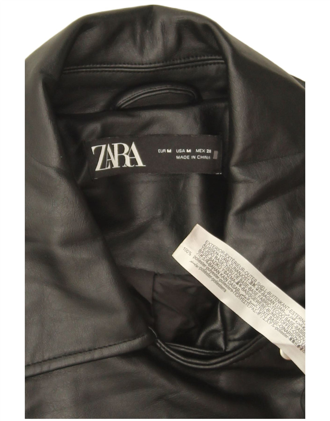 Zara Ανδρικό Μπουφάν Biker από Faux Leather UK 14 Medium Μαύρο Πολυεστέρας